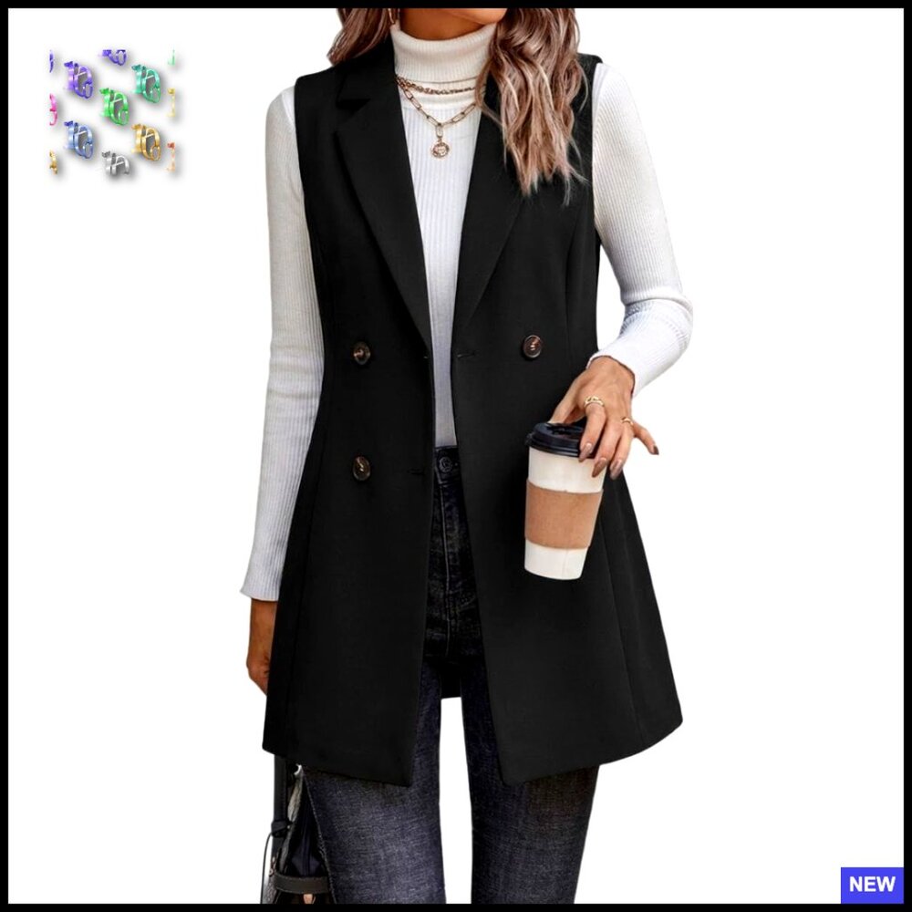 Sleeveless Tweed Blazer Vest Classic Elegant Business Casual Outerwear